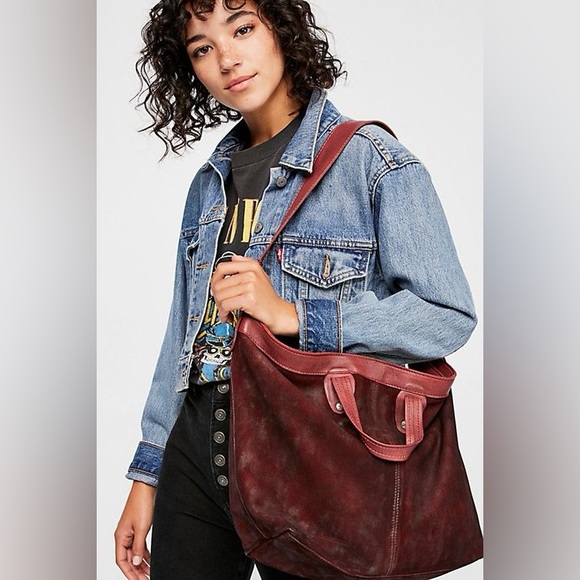 New Free People We The Free Vintage Red Burgundy Distressed Tote - Picture 1 of 8